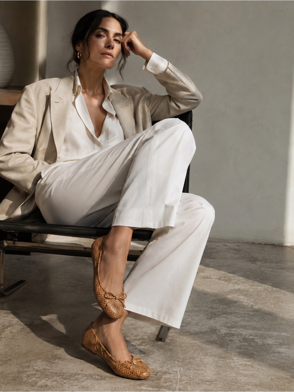 Sam Edelman Woven Leather Ballet Flats in Tan